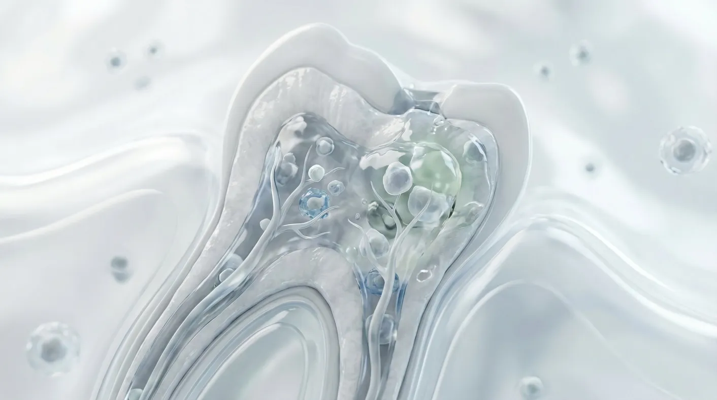 3D-Darstellung eines durchscheinenden Zahns, in seinem Inneren liegt der Zahnnerv